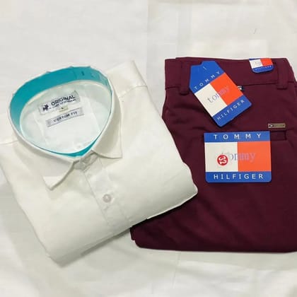COTTON SHIRT + LYCRA PANT*  ( SIZE : M , COLOR : White + Maroon )