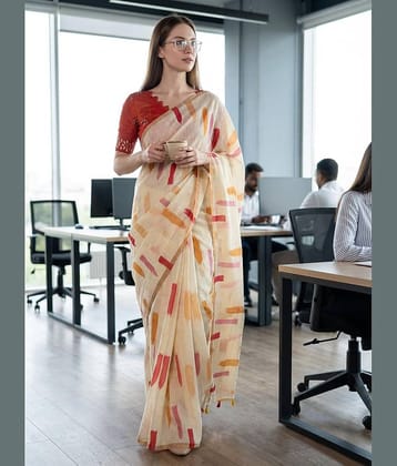 Kashvi Sarees Cotton Printed Kasavu Saree With Unstitched Blouse Piece ( WHITE )