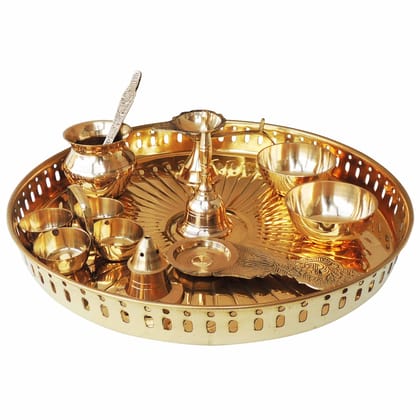 Brass Decorative Puja Thali Set With Multiple Items (ZMAS476 D)