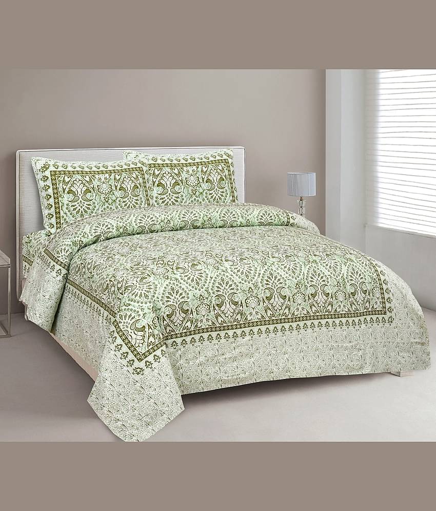 CLOTHORO Cotton 1 Double King Bedsheet with 2 Pillow Covers ( Green )
