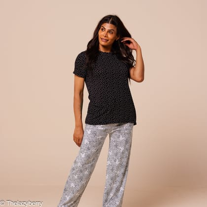 Black with white polka dots and white mix & match night dress-L