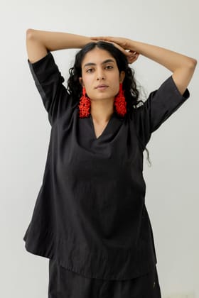Black Poplin Top-S