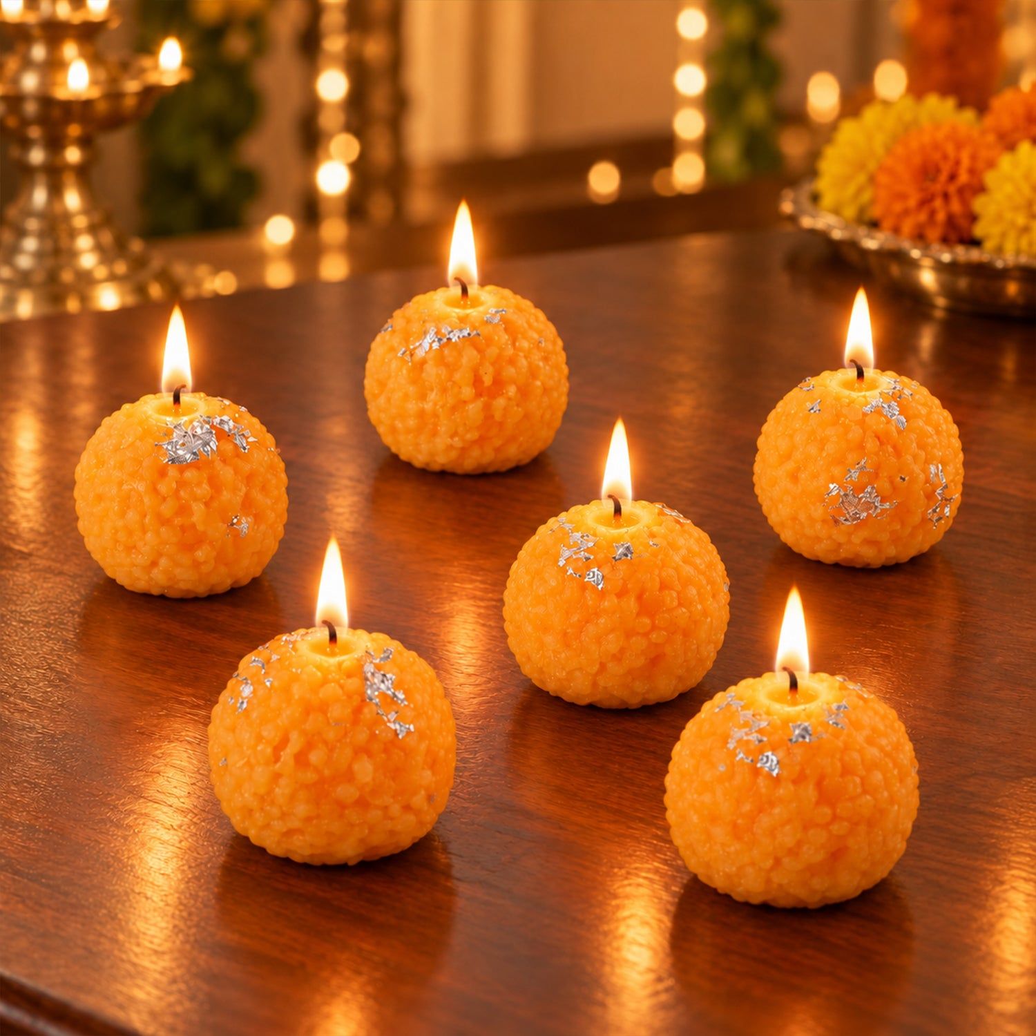Laddu Design Wax Candles for Diwali Decor, Pooja & Festive Gifting (6 Pc)