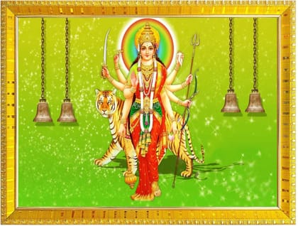 NOKKES Sherawali maa veshno maa durga maa photo Golden 5X7 Inch Photo Frame_AQW18