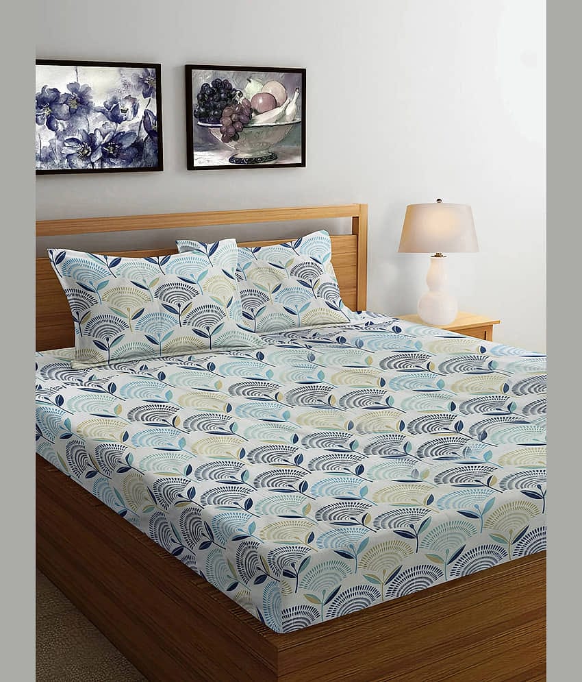 FABINALIV Poly Cotton 1 Double King Bedsheet with 2 Pillow Covers ( Sky Blue )