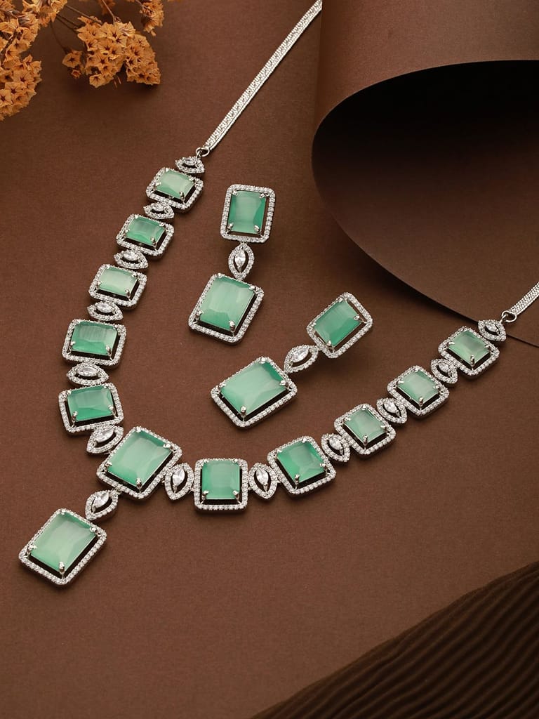 Big turquoise stuuded handcrafted necklace set earrings - Jewellery Sets | Buy online on ZillyBuy