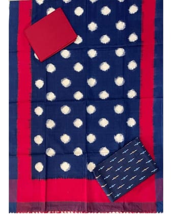DOUBLE IKAT COTTON BLUE WITH RED COLOR DRESS MATERIAL-B7