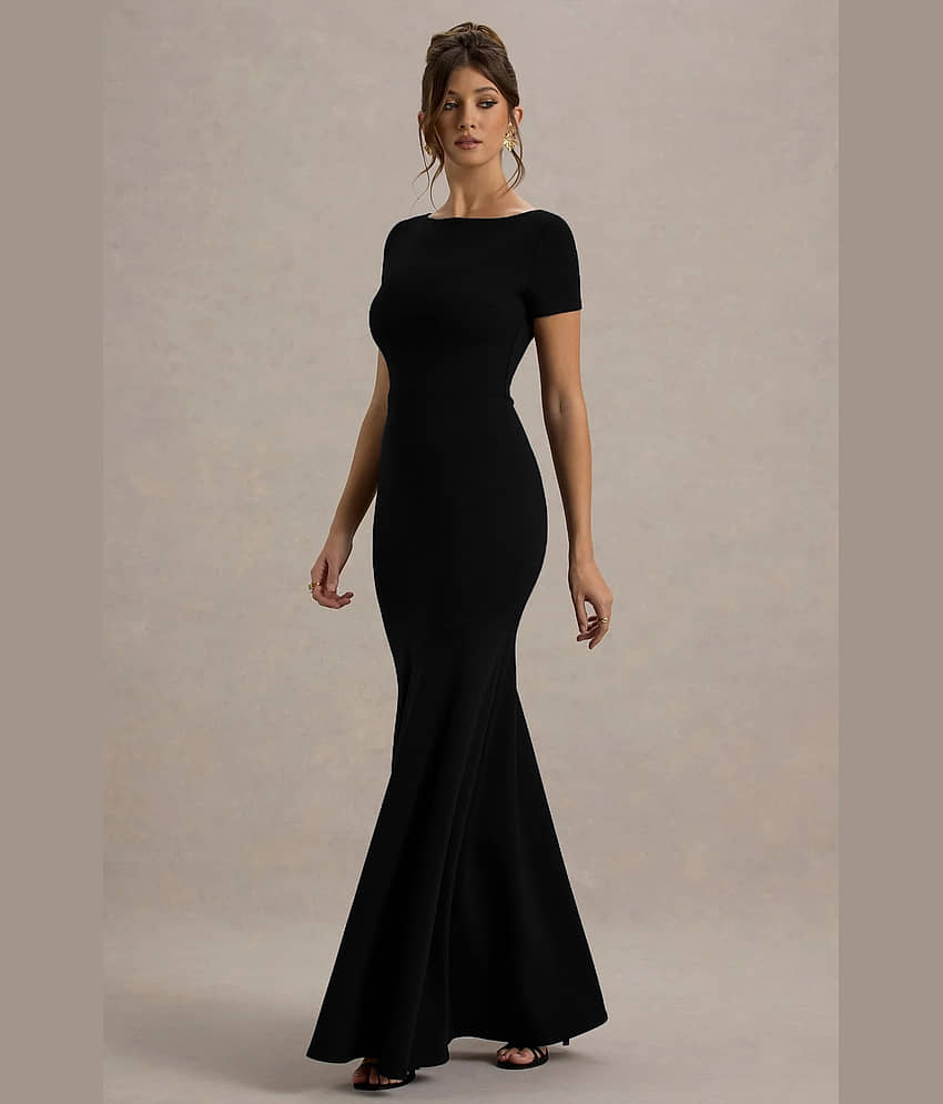 wanquila Women Lycra Solid Bodycon Dress ( Black )