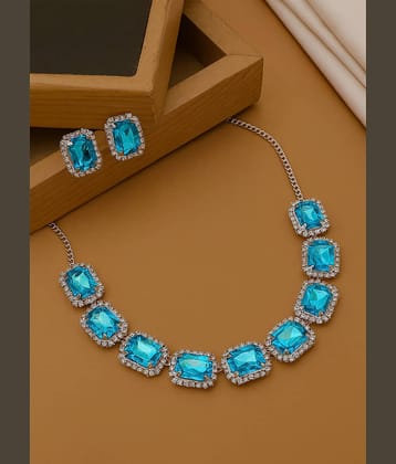 SHANKHRAJ MA LL Light Blue Metal Necklace Set ( Pack of 1 )