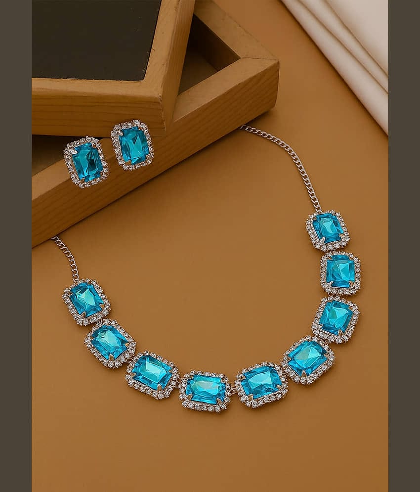 SHANKHRAJ MA LL Light Blue Metal Necklace Set ( Pack of 1 )