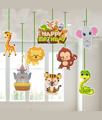 Zyozi Jungle Theme Birthday Ceiling Hanging Streamers Kids Theme for Baby Shower Birthday Decorations Supplies (Pack of 8)