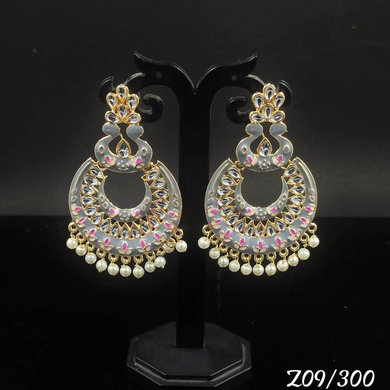 ZEVAR I Kundan Minakari & Pearl Earrings-YELLOW