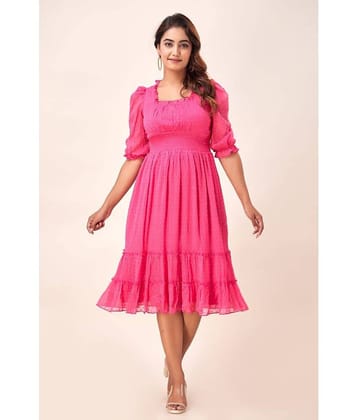 FabbibaPrints Women Chiffon Self Design Fit & Flare Dress ( Black )