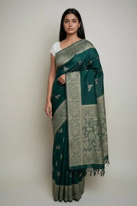 Saura Art Cotton Saree Deep Teal Narrative Pallu