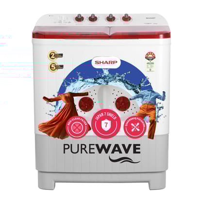 SHARP 9.0 kg, 5 star, Semi-Automatic Top Loading Washing Machine with HydroBlast Wash, Quadroniq Pulsator, 1300 RPM (ES-SD90NB-PR, Ruby Red, Pure Wave) SHARP 9.0 kg, 5 star, Semi-Automatic Top Loading Washing Machine with HydroBlast Wash, Quadroniq Pulsa