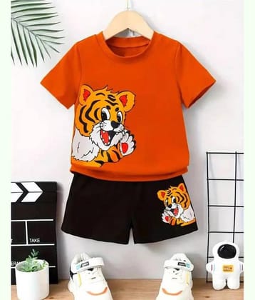 MUSNAHGARMENTS Pack of 1 Baby Boys Cotton T-Shirt & Shorts Set ( Orange )