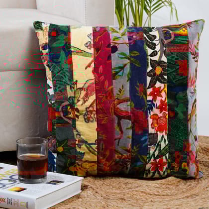 Patchwork stripes velvet cushion cover-12 x 12 inches