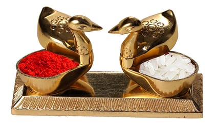 DreamKraft Big Size Loving Bird Duck Chopda Pair with Kumkum Roli Rice Box for Gift and Pooja Purpose Showpiece