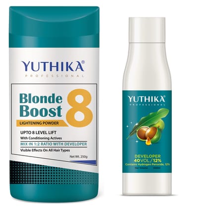 Yuthika Professional Blonder Powder 250g with Hair Color Developer 40 Volume (12%) 500ml