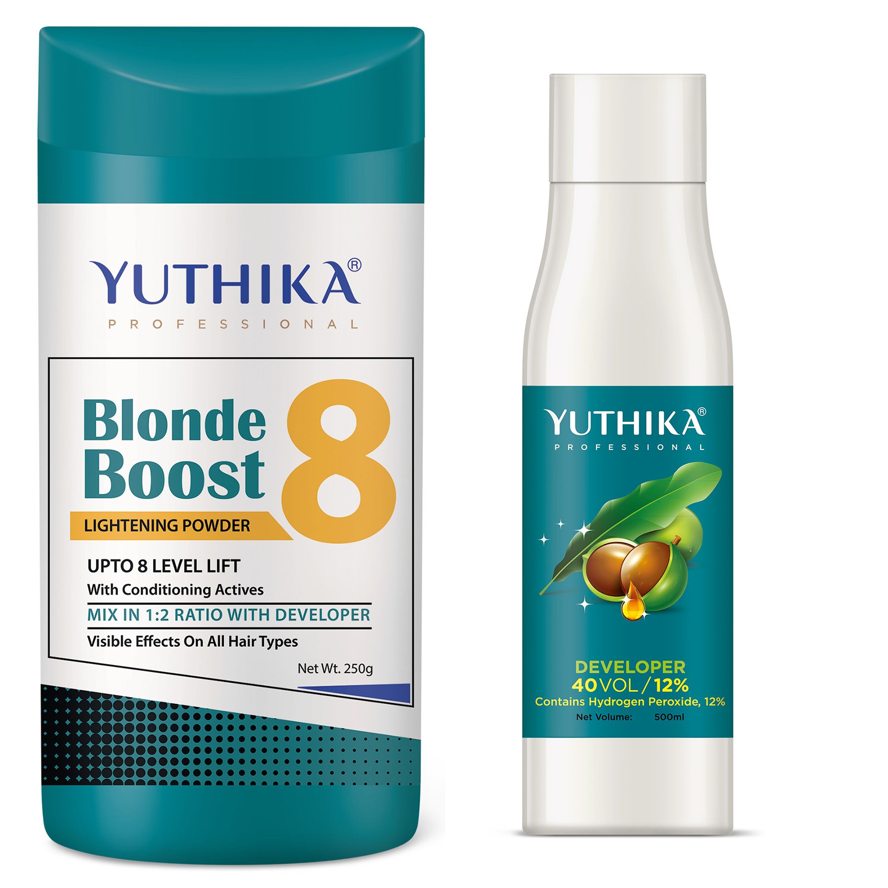 Yuthika Professional Blonder Powder 250g with Hair Color Developer 40 Volume (12%) 500ml