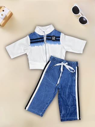 Girls Imported Denim Co-Ord Set [GCS-2599](1 - 12 Years)-10-11Y (Size - 34) / White / Imported