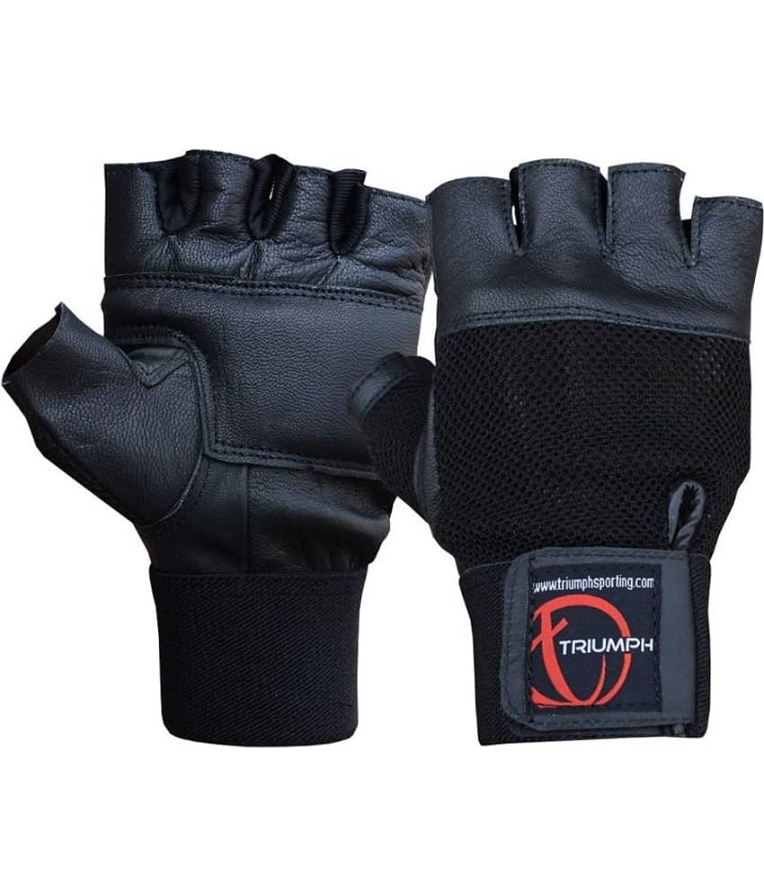 Triumph Power Leather Black Gym Gloves