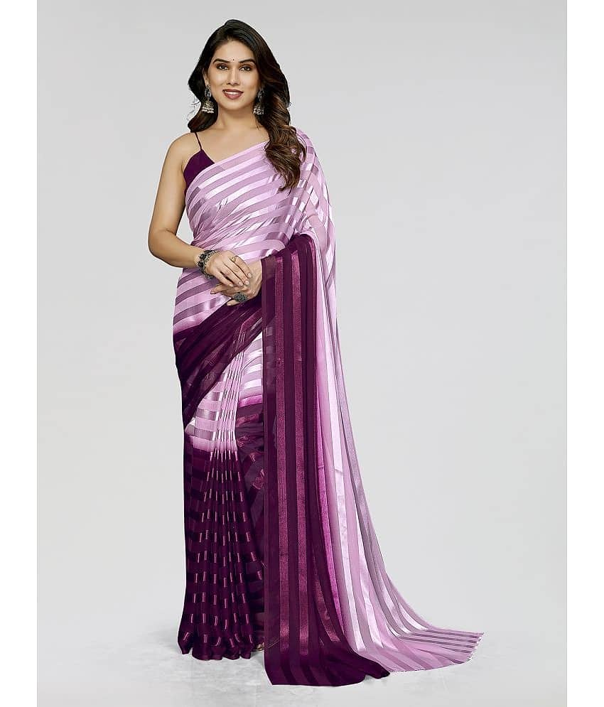 ANAND SAREES Satin Striped Saree With Unstitched Blouse Piece ( Pink )