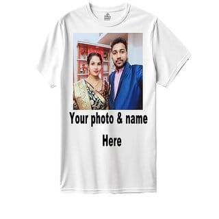 Customized Photo T-Shirt | Colour- White | Sleeve-Half | Material- Cotton Mix Fabric for Unisex
