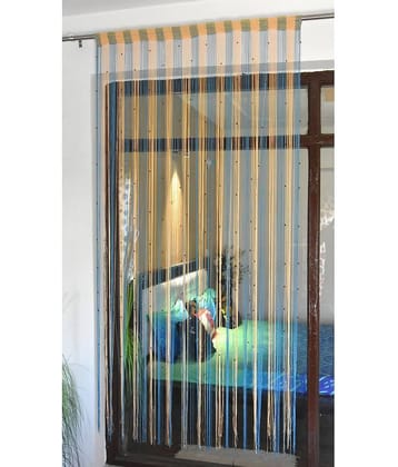Homefab India Beaded Semi-Transparent Eyelet Door Curtain 7ft (Pack of 2) - Blue