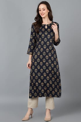 Black Cotton Blend Straight Kurta VCK8770