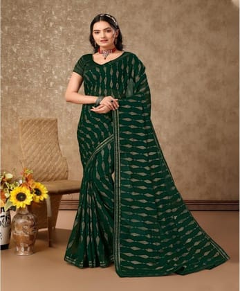 Women's Zomto Laheriya Saree with Unstitched Blouse (Green, 5-6 Mtrs)