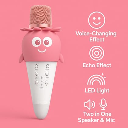 Berry Pop Strawberry Themed Wireless Mic with Built in Speaker & Lights (Pink-White)