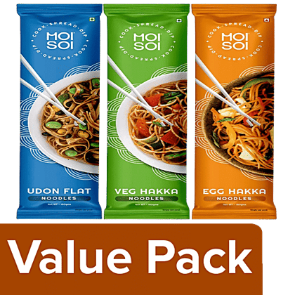 MOI SOI Veg Hakka Noodles + Egg Hakka Noodles + Udon Noodles, 2x150 g Each, Combo 3 Items