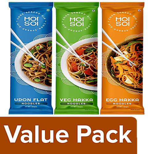 MOI SOI Veg Hakka Noodles + Egg Hakka Noodles + Udon Noodles, 2x150 g Each, Combo 3 Items