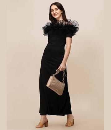 Sheetal associates Women Polyester Solid Side Slit Dress ( Black )