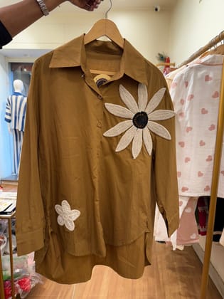 Dates embroidered shirt-Brown / XS