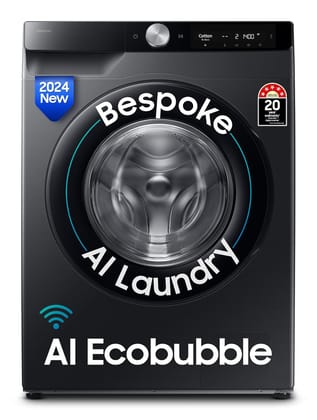 Samsung 12 kg, 5 Star, AI Ecobubble, Super Speed, Wi-Fi, Hygiene Steam with Inbuilt Heater, Digital Inverter, Fully-Automatic Front Load Washing Machine (WW12DG6B24ABTL, Black)