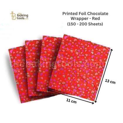 Printed Foil Chocolate Wrapper | 13 x 11 cm | Red (Heart Design)