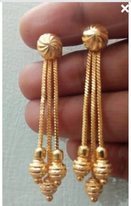Beautiful, Fancy Earring (Sui Dhaga) 3 Layer Golden Casual Daily Use