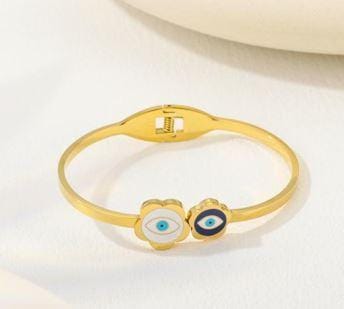 Stainless Steel Gold/Rosegold Plated Two Flower Evil Eye Ena