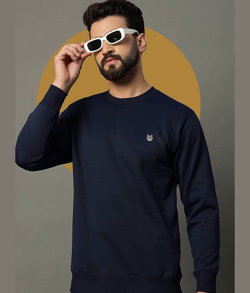 stelvin Cotton Blend Round Neck Men's Sweatshirt - Navy Blue ( Pack of 1 )