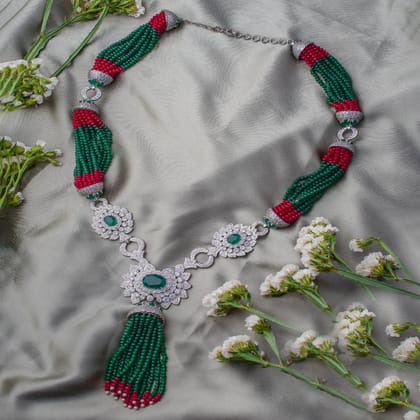 vivinia BY VIDHI MEHRA Antara Silver Plated MultiWomens Beaded Long Necklace set (Freesize) - VN734