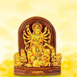 Rare Planet Handcrafted Durga Mahishasura Mardini Idol - Intricate Terracotta Sculpture Depicting The Goddess in Her Fierce Form, Perfect for Home Decor and Spiritual Worship, 30 mm, 175 mm, Yellow