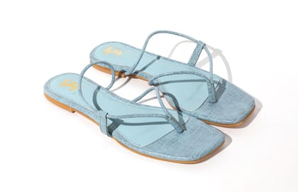 Textured Blue Strappy Flats-35