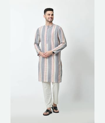 AMBI Cotton Blend Striped Regular Kurta For Men ( Grey )