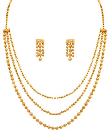 JFL - Jewellery For Less Copper Golden Long Haram Traditional Gold Plated Necklaces Set