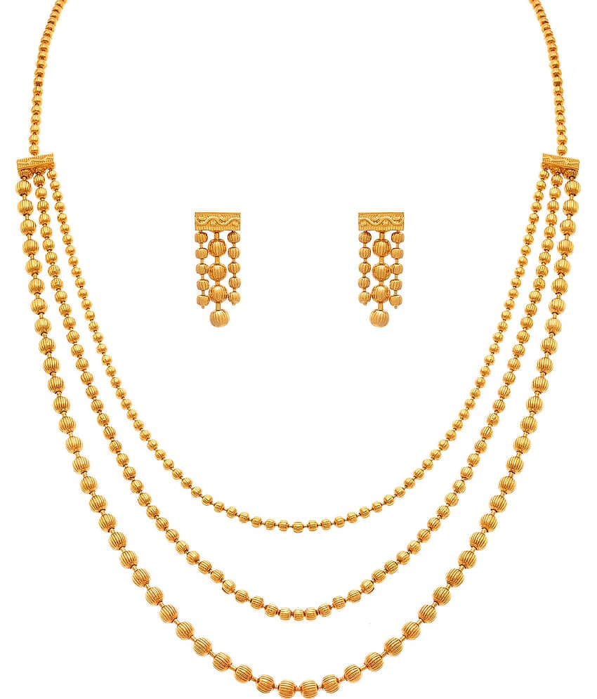 JFL - Jewellery For Less Copper Golden Long Haram Traditional Gold Plated Necklaces Set