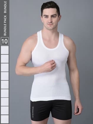 Men's White Pack of 10 Solid Combed Cotton Vest