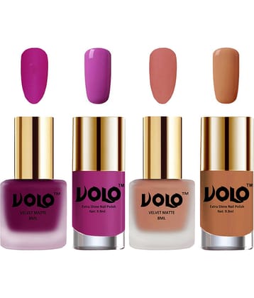 VOLO Extra Shine AND Dull Velvet Matte Nail Polish Magenta,Peach,Pink, Nude Glossy Pack of 4 36 mL