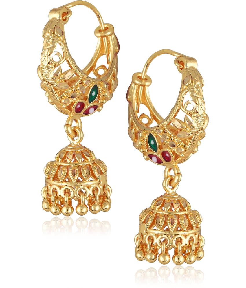 Vighnaharta Golden Jhumki Earrings ( Pack of 1 )